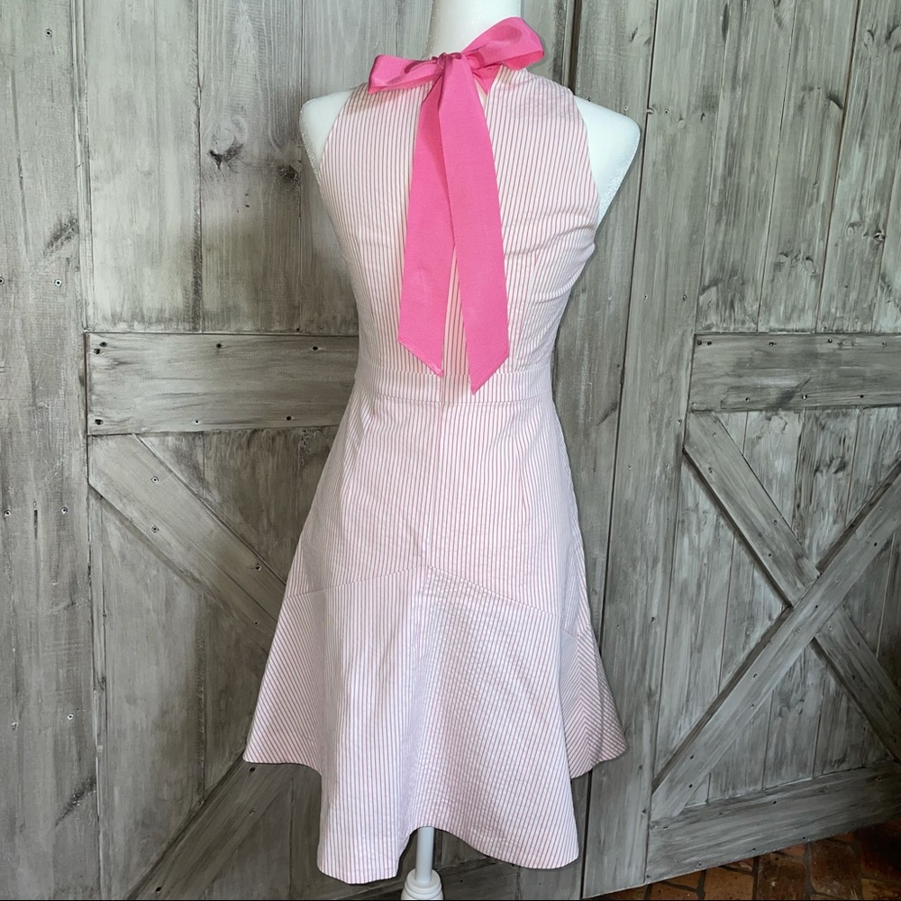 J Crew Pink Seersucker Bow Back Keyhole Dress
